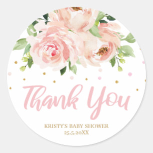 Blush Pink Floral Baby Duschmädchen Vielen Dank Runder Aufkleber