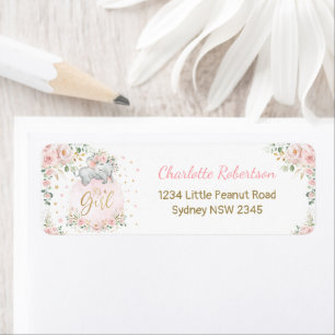 Blush Pink Floral Baby Elephant Rücksendeadresse
