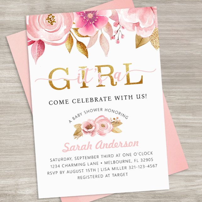 Blush Pink Floral Baby Girl Dusche Einladung (It's A Girl Baby Shower Invite)
