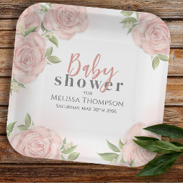 Blush Pink Floral Baby Girl Dusche Pappteller