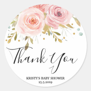 Blush Pink Floral Baby Girl Dusche Pflegeaufkleber Runder Aufkleber