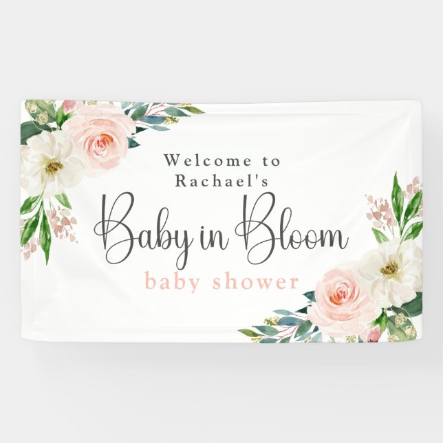Blush Pink Floral Baby in Bloom Baby Dusche Banner (Horizontal)