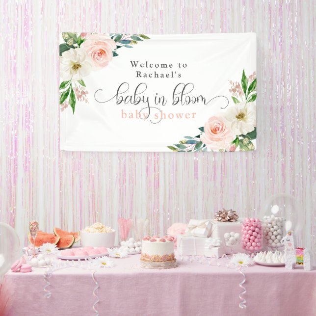 Blush Pink Floral Baby in Bloom Baby Dusche Banner (Party)