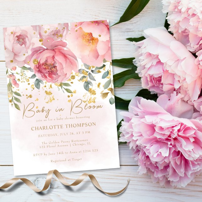 Blush Pink Floral Baby in Bloom Baby Dusche Einladung (Von Creator hochgeladen)