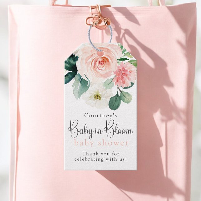 Blush Pink Floral Baby in Bloom Baby Dusche Geschenkanhänger (Von Creator hochgeladen)