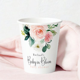 Blush Pink Floral Baby in Bloom Baby Dusche Pappbecher