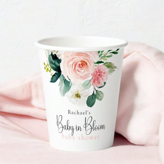 Blush Pink Floral Baby in Bloom Baby Dusche Pappbecher (Great for both hot and cold beverages!)