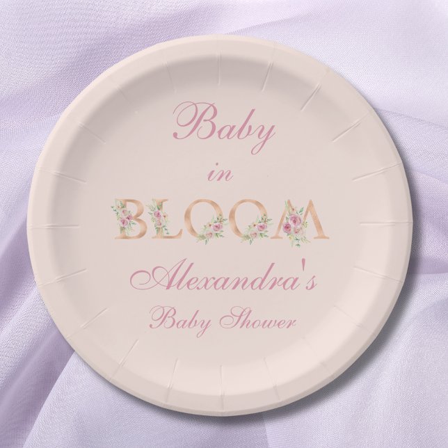 Blush Pink Floral Baby in Bloom Baby Dusche Pappteller (Von Creator hochgeladen)
