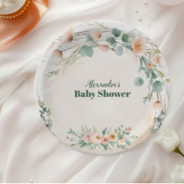 Blush Pink Floral Baby in Blütendusche Pappteller