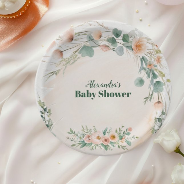 Blush Pink Floral Baby in Blütendusche Pappteller (Von Creator hochgeladen)