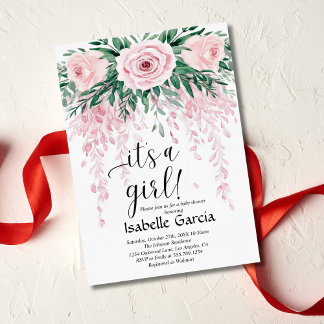 Blush Pink Floral Baby in Blütenduschmädchen Einladung