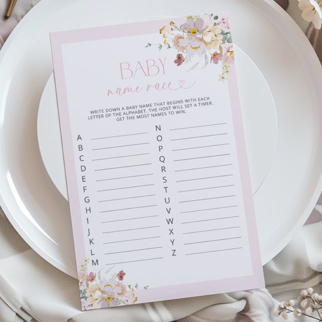 Blush Pink Floral Baby Name Race Spiel (Von Creator hochgeladen)