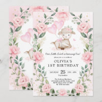 Blush Pink Floral Baby Sheep Lamb Girl Geburtstag