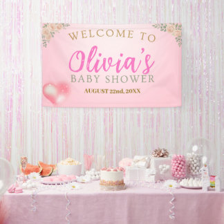 Blush Pink Floral Baby Shower Welcome Banner