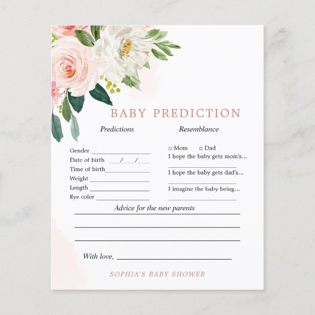 Blush Pink Floral Baby Vorhersagen & Advice Game (Vorderseite)