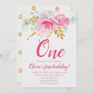 Blush Pink Floral Baby's First Birthday Einladung
