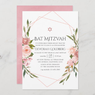 Blush Pink Floral Bat Mitzvah Einladung