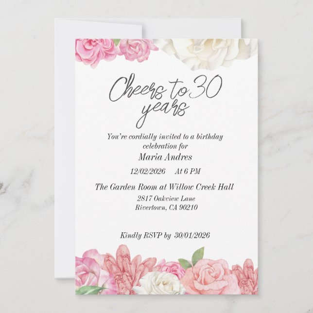 Blush pink floral birthdayEinladung Einladung (Vorderseite)