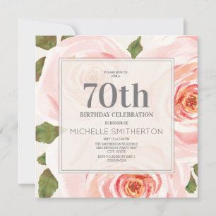 Blush Pink Floral Blätter 70. Geburtstagsfrauen Einladung