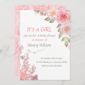 Blush Pink Floral Bloom Baby Shower Girl Einladung