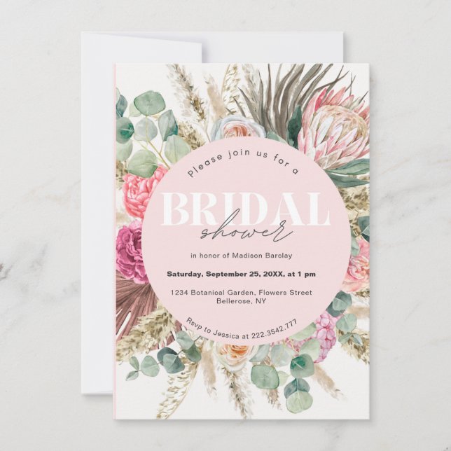 Blush Pink Floral Bohemian Bridal Shower Einladung (Vorderseite)
