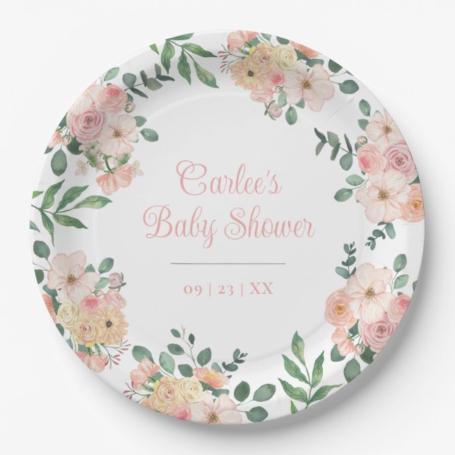 Blush Pink Floral Boho Garden Blume Pappteller (Vorderseite)