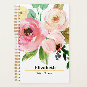 Blush Pink Floral Boho Jährlich Monatlicher Plan Planer