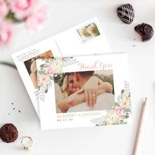 Blush Pink Floral Boho Wedding Foto Vielen Dank Postkarte