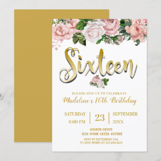 Blush Pink Floral Bouquet | Süß 16 Einladung
