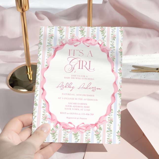 Blush Pink Floral Bow Es ist eine Girl Baby Dusche Einladung (Von Creator hochgeladen)