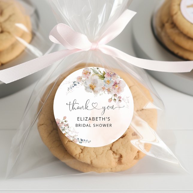 Blush Pink Floral Brautparty Vielen Dank Runder Aufkleber (Von Creator hochgeladen)