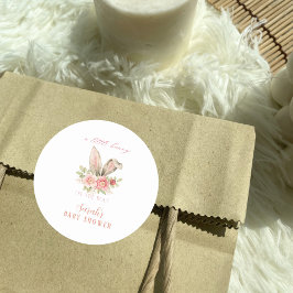 Blush Pink Floral Bunny Oars Babydusche Runder Aufkleber