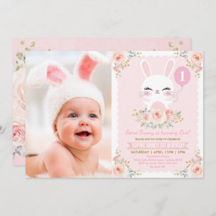 Blush Pink Floral Bunny Rabbit 1. Geburtstag Party Einladung
