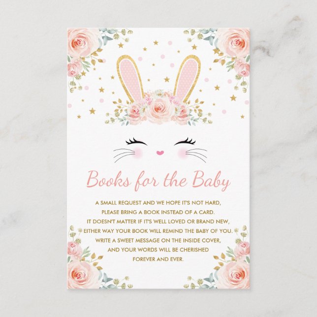 Blush Pink Floral Bunny Rabbit Books for Baby Girl Begleitkarte (Vorderseite)