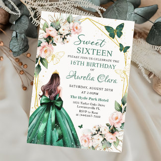 Blush Pink Floral Butterflies 16 . Geburtstag 16. Einladung