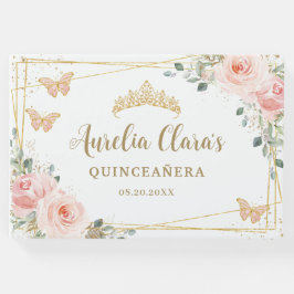 Blush Pink Floral Butterflis Gold Quinceanera Gästebuch