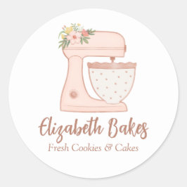 Blush Pink Floral Cake Mixer Bäckerei Catering Clu Runder Aufkleber