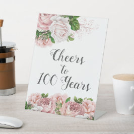 Blush Pink Floral Cheers to 100 Years Script Sockelschild