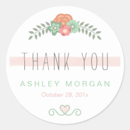 Blush Pink Floral Chic Gastgeschenk Hochzeit Danke Runder Aufkleber