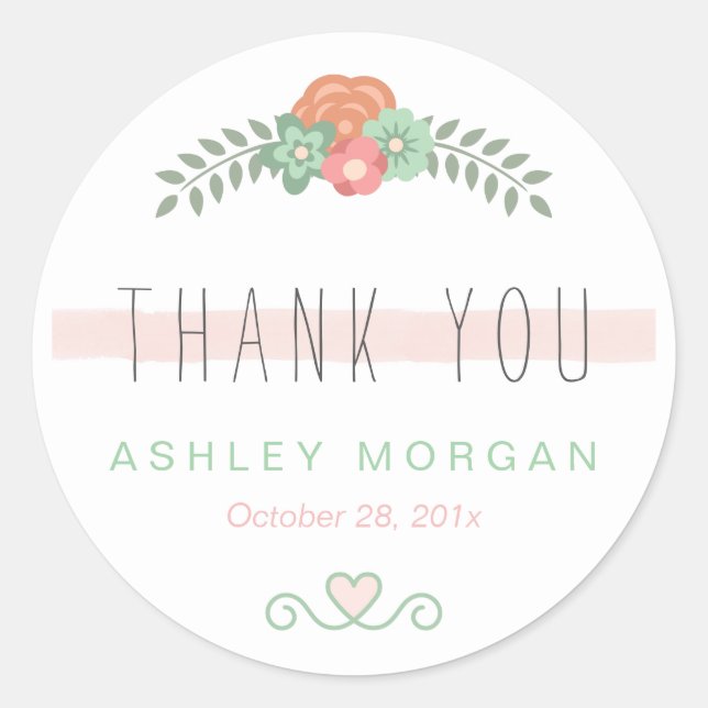 Blush Pink Floral Chic Gastgeschenk Hochzeit Danke Runder Aufkleber (Vorderseite)