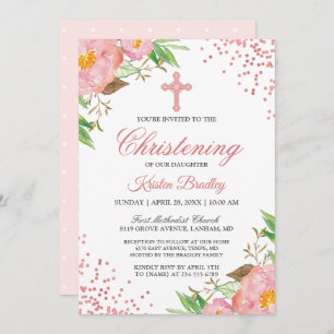 Blush Pink Floral Confetti Christening Taufe Einladung