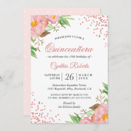 Blush Pink Floral Confetti Quinceañera Geburtstag Einladung