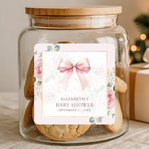 Blush Pink Floral Coquette Bow Baby Dusche Quadratischer Aufkleber