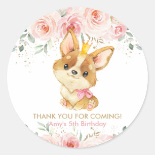 Blush Pink Floral Corgi Welpe Hund Vielen Dank Runder Aufkleber