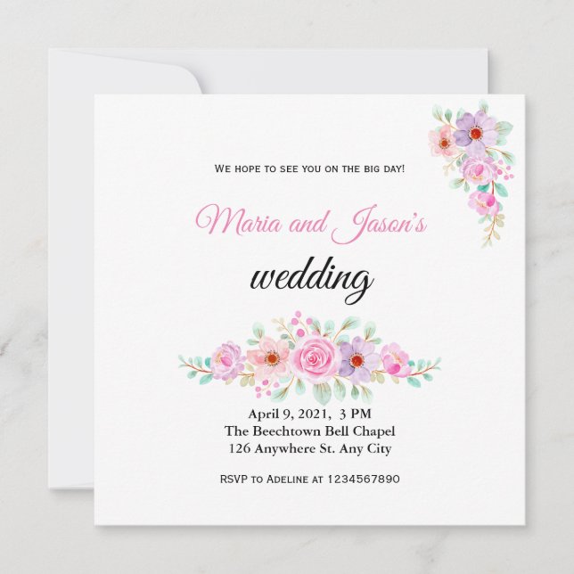 Blush Pink Floral Country Einladung Hochzeitsfeier (Vorderseite)