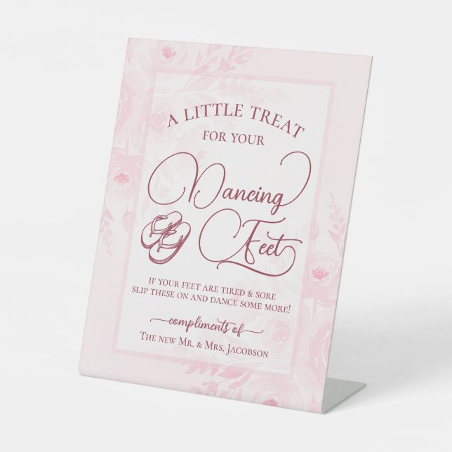Blush Pink Floral Dancing Feet Flip Flop Wedding  Sockelschild (Vorderseite)
