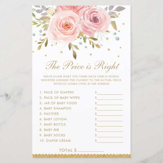 Blush Pink Floral Der Preis ist das richtige Dusch (Vorderseite)