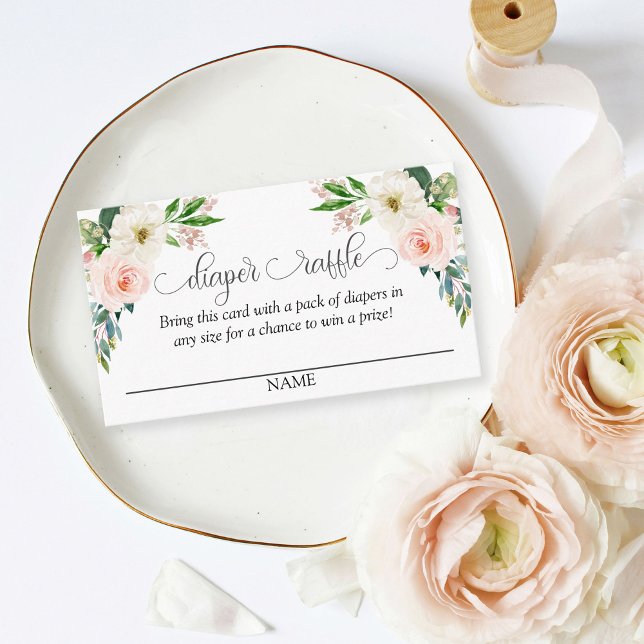 Blush Pink Floral Diaper Raffeln Skripttext Begleitkarte (Von Creator hochgeladen)