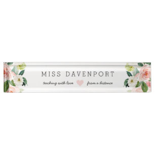 Blush Pink Floral Distortion Lehrergeschenk Namensplakette