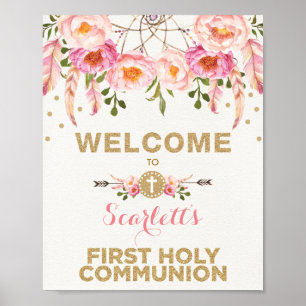 Blush Pink Floral Dreamcatcher-Kommunion Willkomme Poster